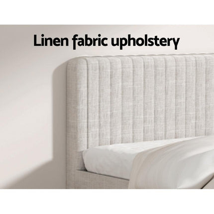 Artiss BedStory Queen Bed Frame with Mattress Set Platform Base Pocket Coil Linen Upholstered.