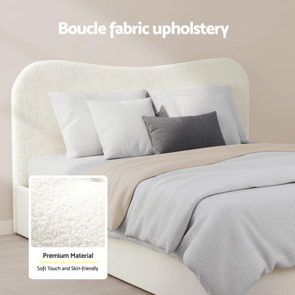 Artiss Double Bed Frame and Bedside Table Set Boucle Beige with Headboard Black Nightstand.