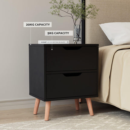 Artiss Double Bed Frame and Bedside Table Set Boucle Beige with Headboard Black Nightstand.