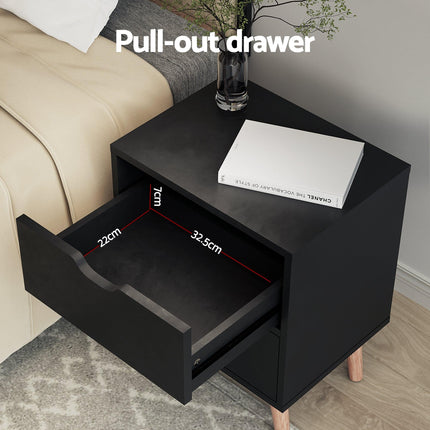 Artiss Double Bed Frame and Bedside Table Set Boucle Beige with Headboard Black Nightstand.