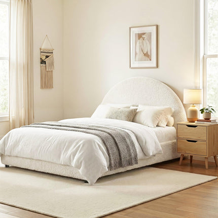 Artiss Gas Lift Queen Bed Frame with Bedside Table Set Boucle Fabric Upholstered Platform Bed Nightstand.