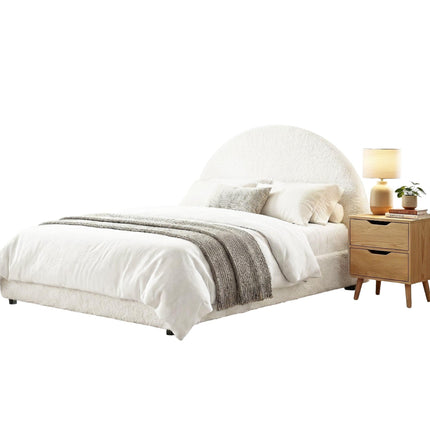 Artiss Gas Lift Queen Bed Frame with Bedside Table Set Boucle Fabric Upholstered Platform Bed Nightstand.