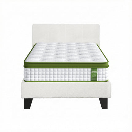 Artiss Single Bed Frame with Hybrid Mattress Set 30cm Medium Firm Platform Headboard Boucle Upholstered Pocket Coil for Pressure Relief.