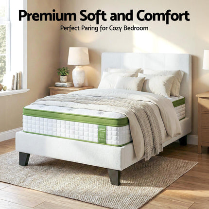 Artiss Single Bed Frame with Hybrid Mattress Set 30cm Medium Firm Platform Headboard Boucle Upholstered Pocket Coil for Pressure Relief.