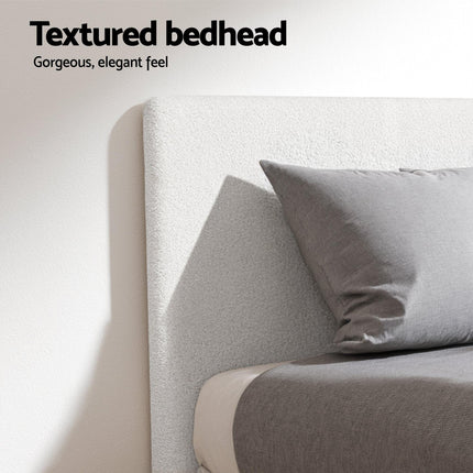 Artiss Single Bed Frame with Hybrid Mattress Set 30cm Medium Firm Platform Headboard Boucle Upholstered Pocket Coil for Pressure Relief.