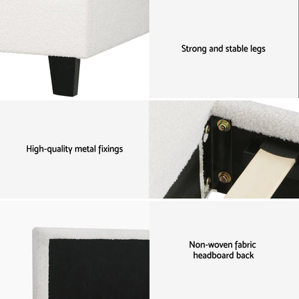 Artiss Single Bed Frame with Hybrid Mattress Set 30cm Medium Firm Platform Headboard Boucle Upholstered Pocket Coil for Pressure Relief.