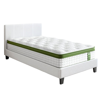 Artiss Single Bed Frame with Hybrid Mattress Set 30cm Medium Firm Platform Headboard Boucle Upholstered Pocket Coil for Pressure Relief.