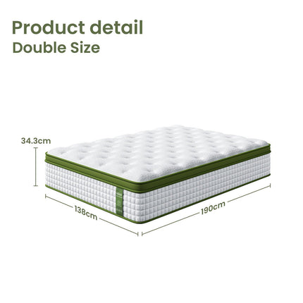 Artiss Double Bed Frame and BedStory Hybrid Mattress Bundle with Headboard White.