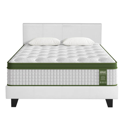 Artiss Double Bed Frame and BedStory Hybrid Mattress Bundle with Headboard White.