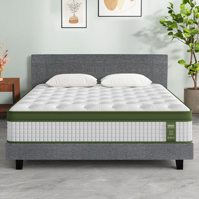 Artiss BedStory King Bed Frame Set With Hybrid Mattress Medium Firm Linen Grey.