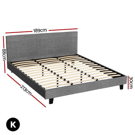 Artiss BedStory King Bed Frame Set With Hybrid Mattress Medium Firm Linen Grey.