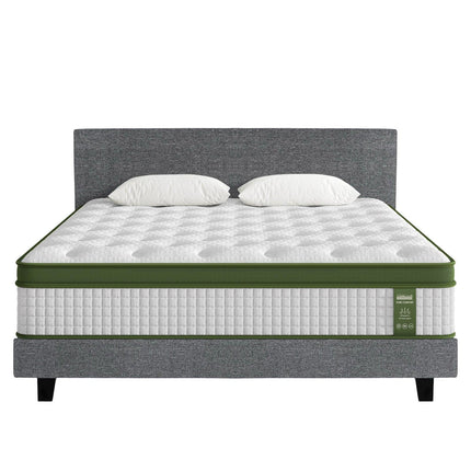 Artiss BedStory King Bed Frame Set With Hybrid Mattress Medium Firm Linen Grey.