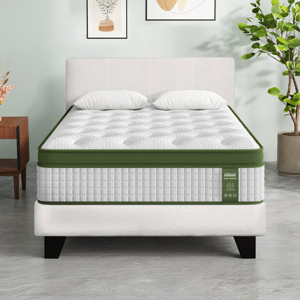 Artiss King Single Bed Set with BedStory Hybrid Mattress Upholstered Platform White Boucle Fabric.