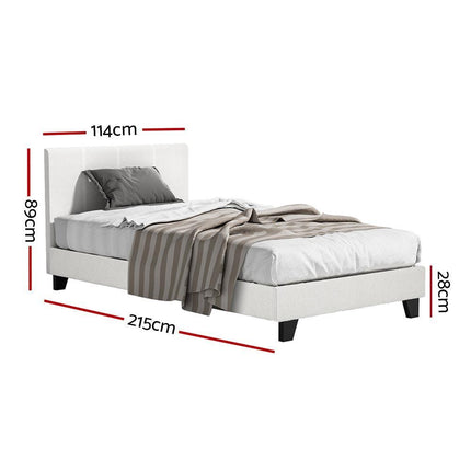 Artiss King Single Bed Set with BedStory Hybrid Mattress Upholstered Platform White Boucle Fabric.