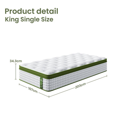 Artiss King Single Bed Set with BedStory Hybrid Mattress Upholstered Platform White Boucle Fabric.