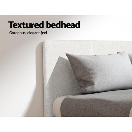 Artiss King Single Bed Set with BedStory Hybrid Mattress Upholstered Platform White Boucle Fabric.