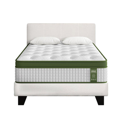Artiss King Single Bed Set with BedStory Hybrid Mattress Upholstered Platform White Boucle Fabric.