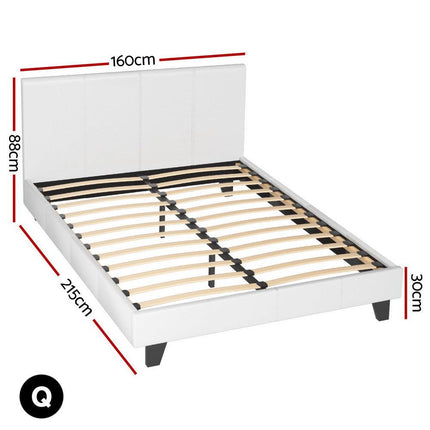 Artiss BedStory Queen Bed Frame Set with Hybrid Mattress and Leather Frame Medium White.