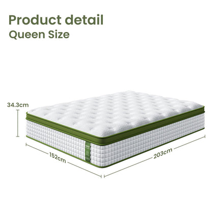 Artiss BedStory Queen Bed Frame Set with Hybrid Mattress and Leather Frame Medium White.