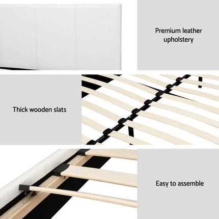 Artiss BedStory Queen Bed Frame Set with Hybrid Mattress and Leather Frame Medium White.