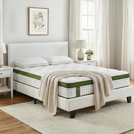 Artiss Double Bed Frame Platform White PVC Leather Hybrid Mattress Modern.
