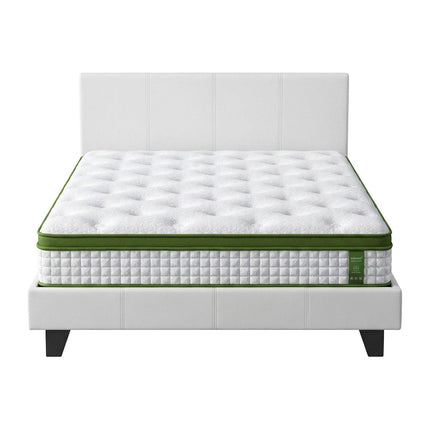 Artiss Double Bed Frame Platform White PVC Leather Hybrid Mattress Modern.