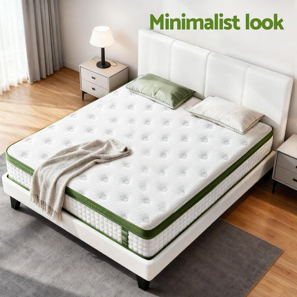 Artiss Double Bed Frame Platform White PVC Leather Hybrid Mattress Modern.