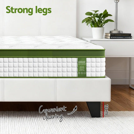 Artiss Double Bed Frame Platform White PVC Leather Hybrid Mattress Modern.