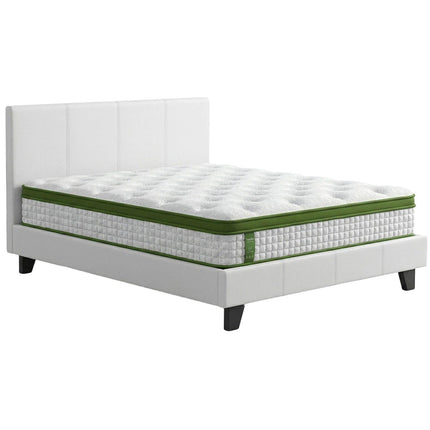Artiss Double Bed Frame Platform White PVC Leather Hybrid Mattress Modern.