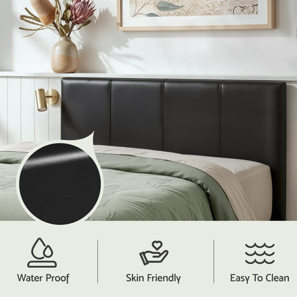 Artiss Gas Lift Queen Bed Frame and Bedside Table Set Leather Black.