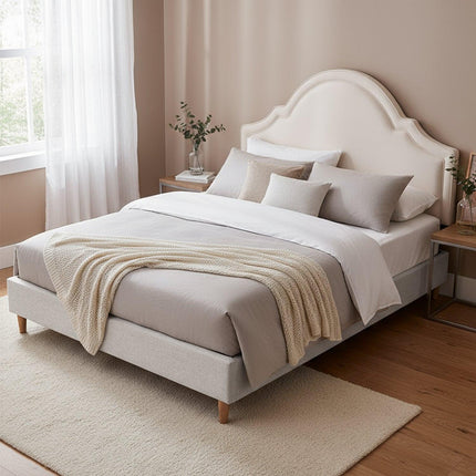 Artiss Queen Bed Frame with Storage Scalloped Velvet Headboard Wooden Platform Base.