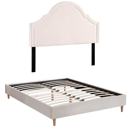 Artiss Queen Bed Frame with Storage Scalloped Velvet Headboard Wooden Platform Base.