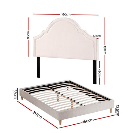 Artiss Queen Bed Frame with Storage Scalloped Velvet Headboard Wooden Platform Base.