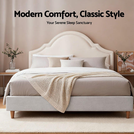 Artiss Queen Bed Frame with Storage Scalloped Velvet Headboard Wooden Platform Base.