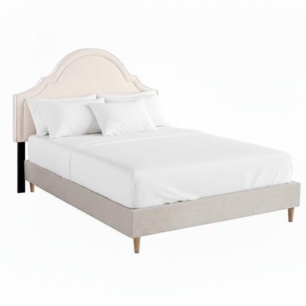 Artiss Queen Bed Frame with Storage Scalloped Velvet Headboard Wooden Platform Base.