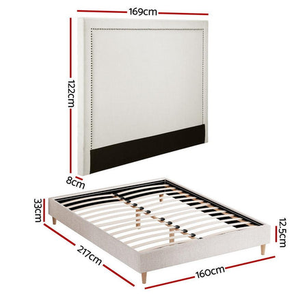 Artiss Queen Bed Frame Platform Bed Base Upholstered Headboard Linen Fabric Beige.