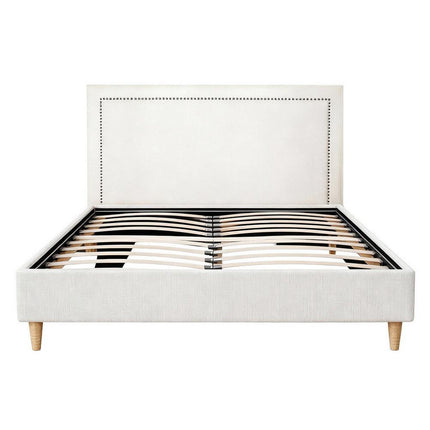 Artiss Queen Bed Frame Platform Bed Base Upholstered Headboard Linen Fabric Beige.