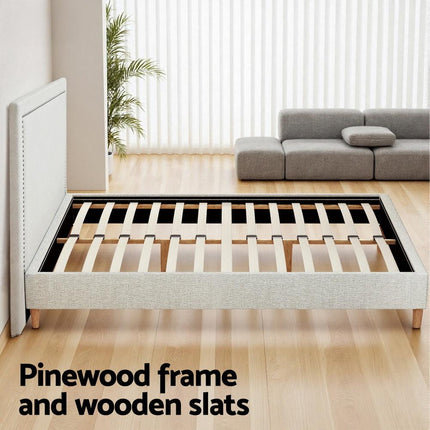 Artiss Queen Bed Frame Platform Bed Base Upholstered Headboard Linen Fabric Beige.