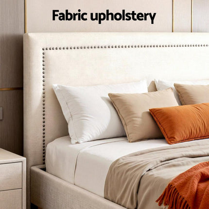 Artiss Queen Bed Frame Platform Bed Base Upholstered Headboard Linen Fabric Beige.