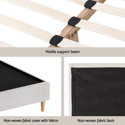 Artiss Queen Bed Frame Platform Bed Base Upholstered Headboard Linen Fabric Beige.