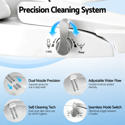 Cefito Non Electric Bidet Toilet Seat O-Shape Dual Nozzle Soft Close WaterMark DIY.