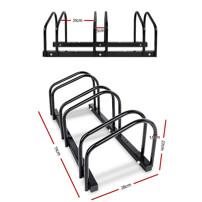 Weisshorn 3 Bike Stand Rack Bicycle Storage Floor Parking Holder Cycling Black.
