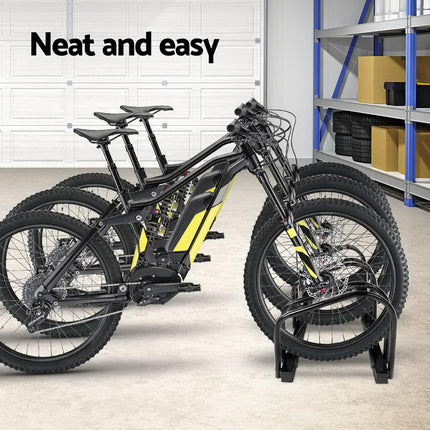 Weisshorn 3 Bike Stand Rack Bicycle Storage Floor Parking Holder Cycling Black.