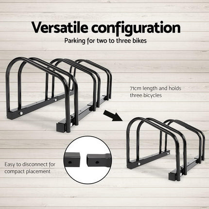 Weisshorn 3 Bike Stand Rack Bicycle Storage Floor Parking Holder Cycling Black.