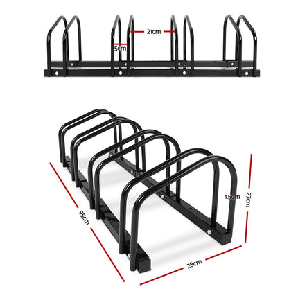 Weisshorn 4 Bike Stand Rack Bicycle Storage Floor Parking Holder Cycling Black.