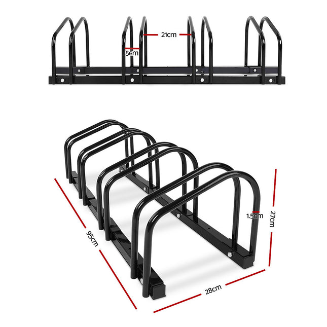 Weisshorn 4 Bike Stand Rack Bicycle Storage Floor Parking Holder Cycling Black.