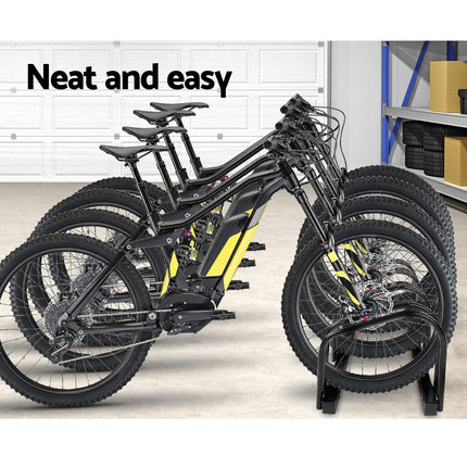 Weisshorn 4 Bike Stand Rack Bicycle Storage Floor Parking Holder Cycling Black.