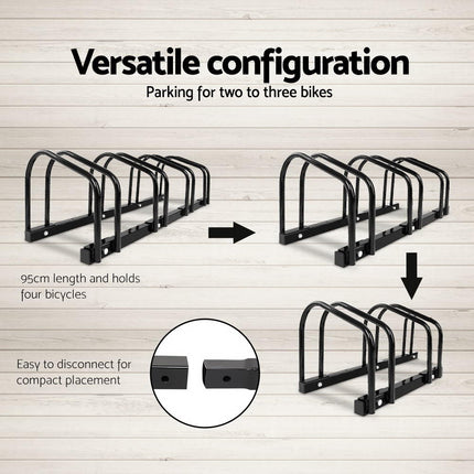 Weisshorn 4 Bike Stand Rack Bicycle Storage Floor Parking Holder Cycling Black.