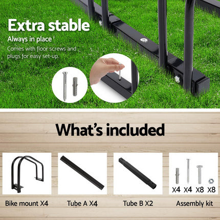 Weisshorn 4 Bike Stand Rack Bicycle Storage Floor Parking Holder Cycling Black.