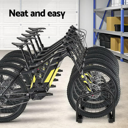Weisshorn 5 Bike Stand Rack Bicycle Storage Floor Parking Holder Cycling Black.